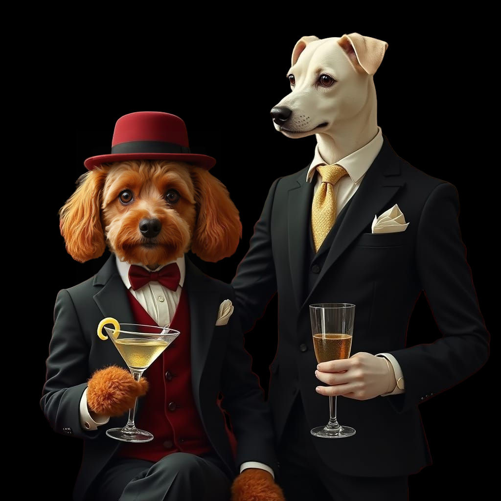 Dapper Canine Duo in Chic French Attire
