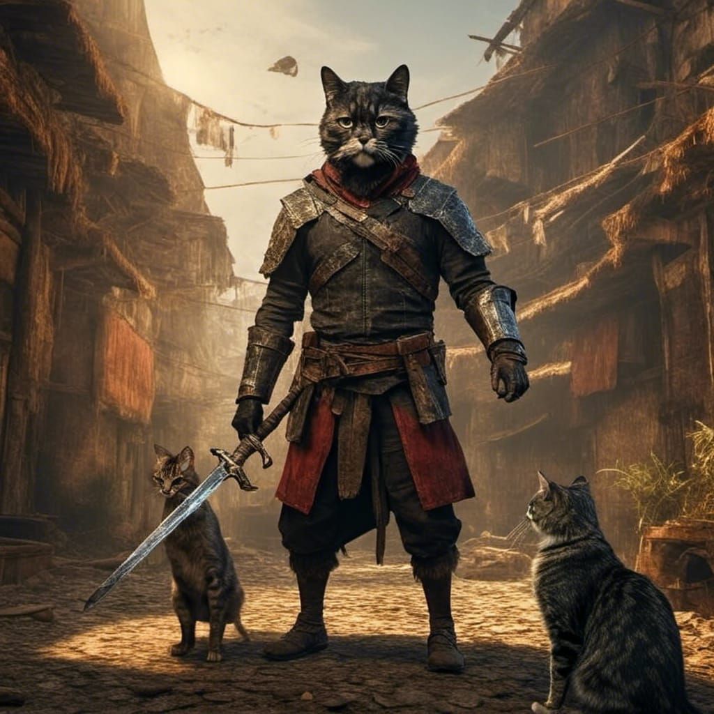 Witcher Battles Calico Cat Monster in Detailed Painting