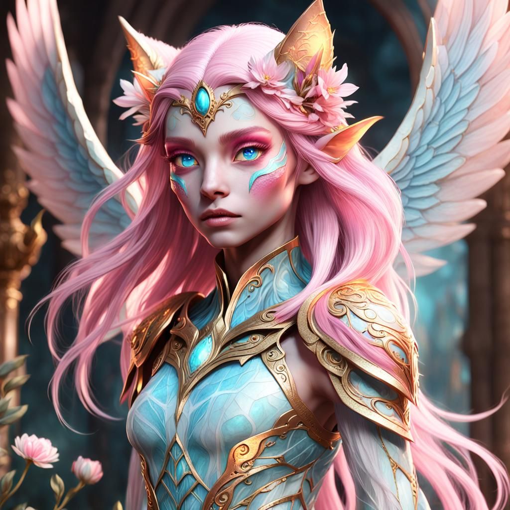 Fantasy Elf with Marble Skin and Golden Cracks