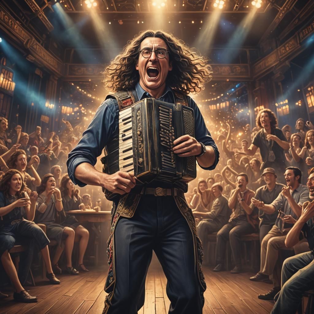 Enthusiastic Accordionist on Stage: Detailed Digital Art