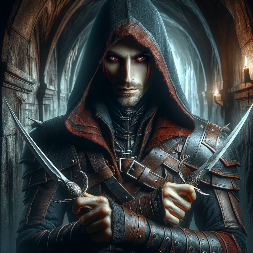 Hooded Elf Warrior in Dark Crypt: Digital Matte Painting