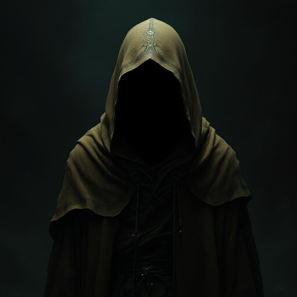 Mysterious Hooded Figure in Atmospheric Digital Painting