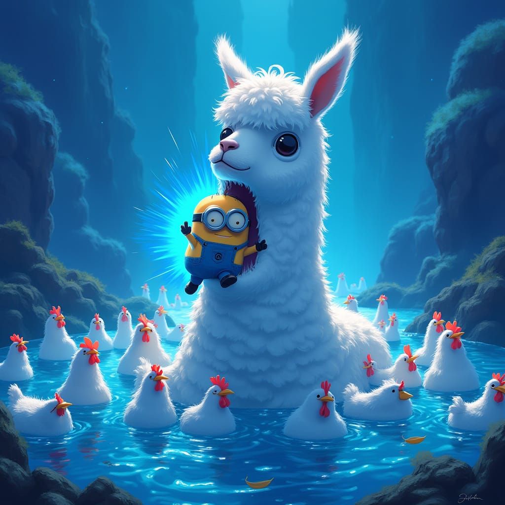 Majestic Llama Devours Glowing Minion in Vibrant Anime Lands...