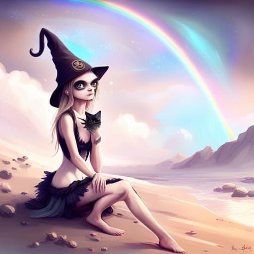 Cute Skeleton Creature with Kitten in Digital Art