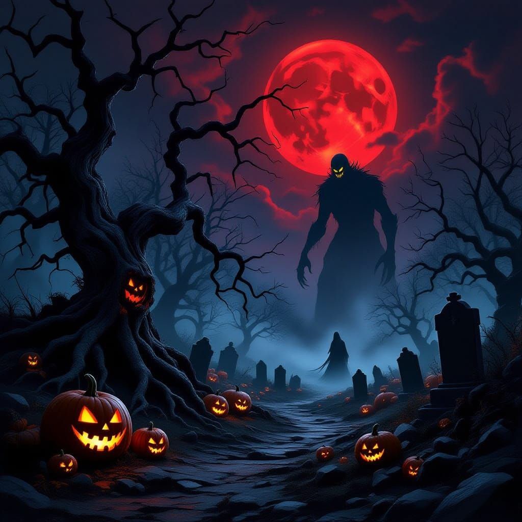 Sinister Dark Fantasy Halloween Forest Scene