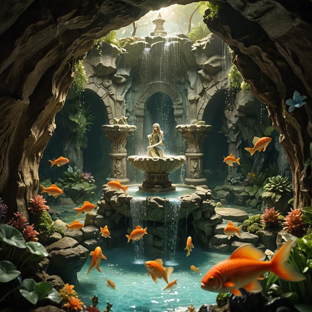 Underwater Grotto Fountain with Mermaids, Whimsycore Style