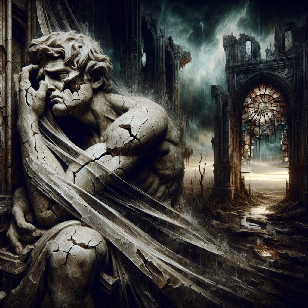 Post-Apocalyptic Marble Sculpture in Symbolist Style