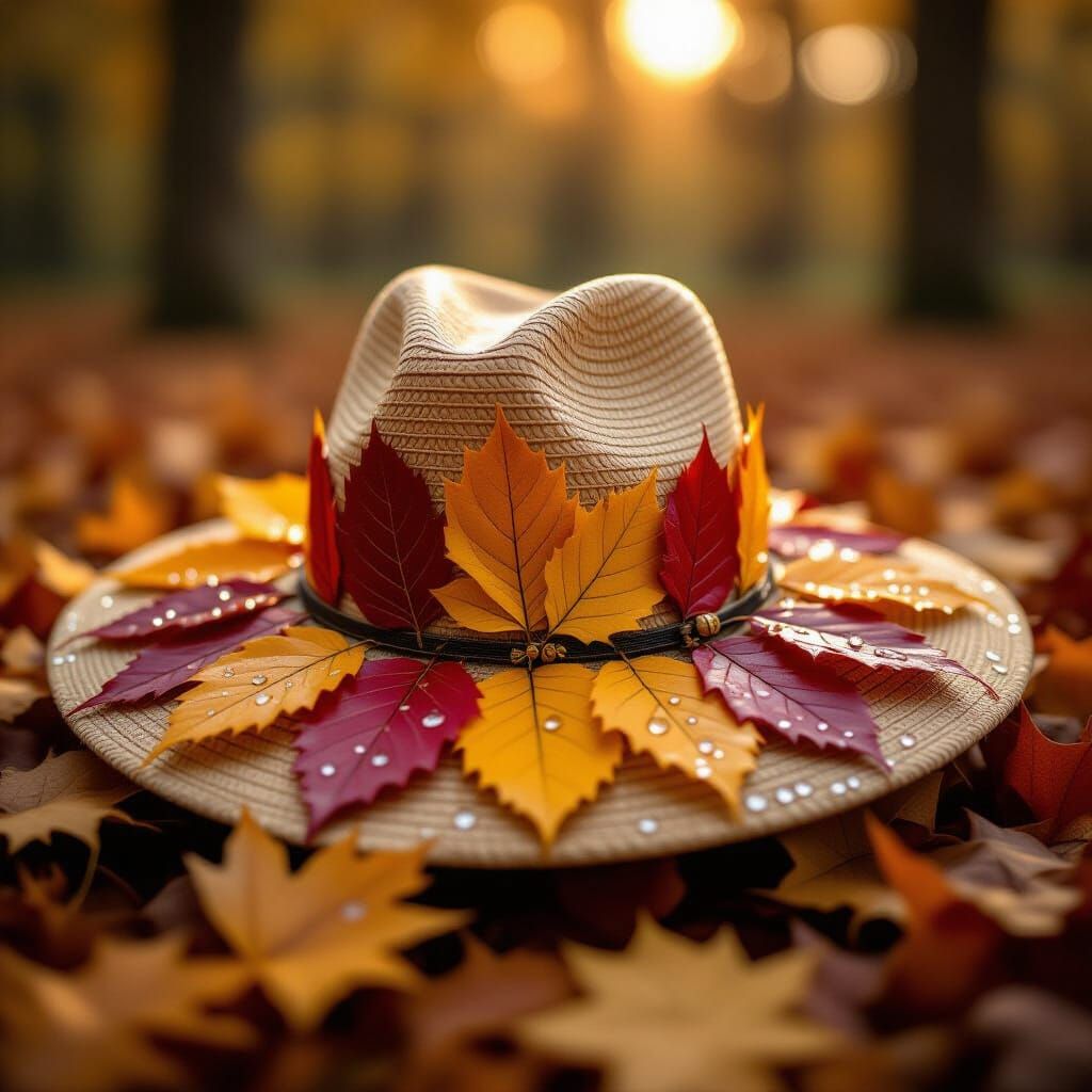 Autumn Leaves Hat Woven with Dew Drops