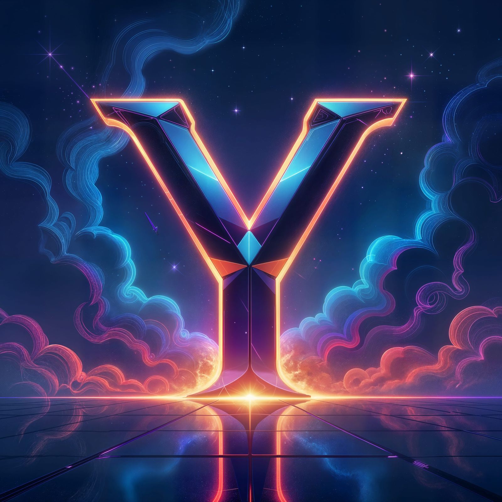 Futuristic Letter Y in Magical Blue and Purple