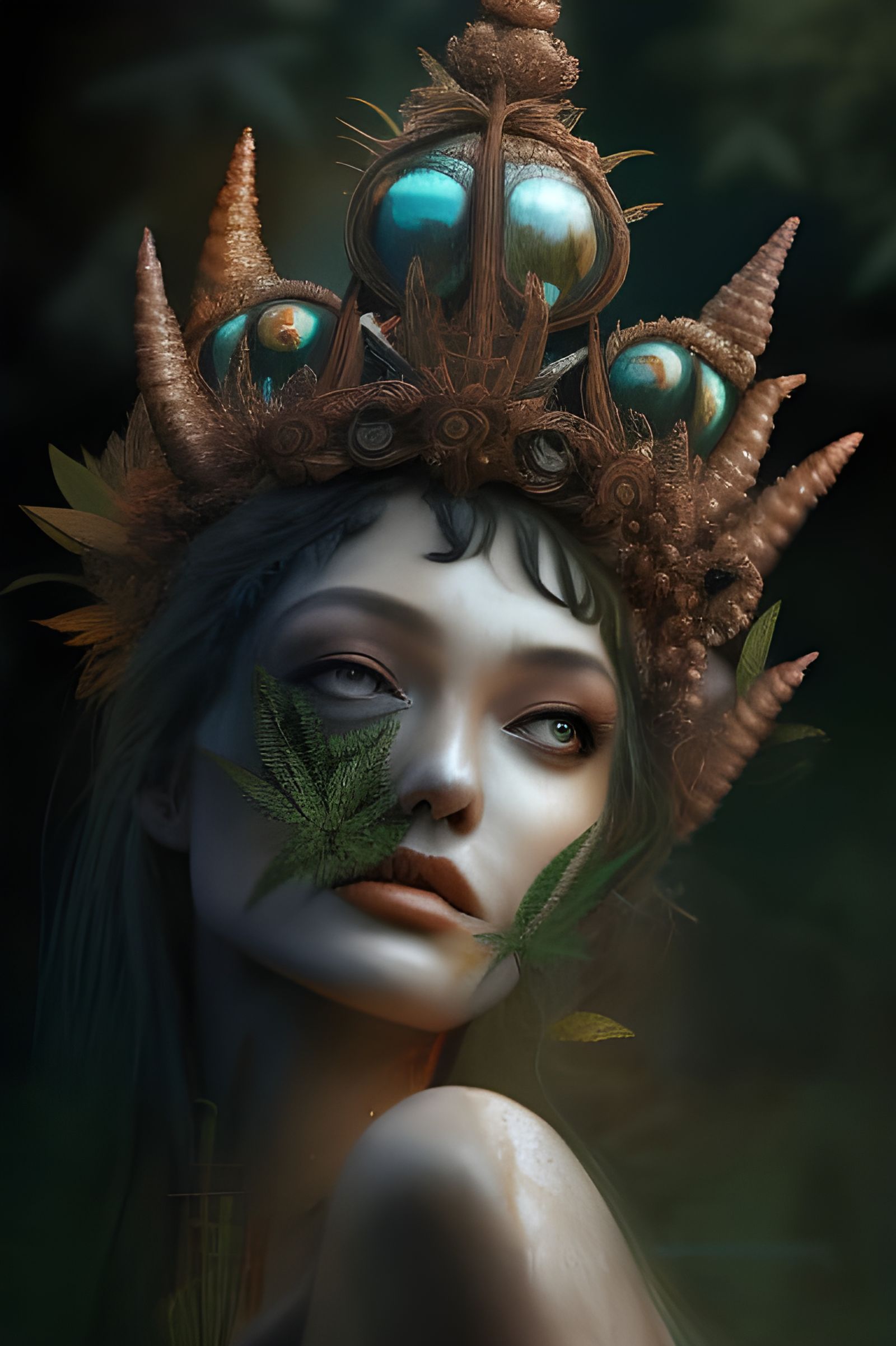 Goddess with Cannabis Crown in Hyper-Realistic Style