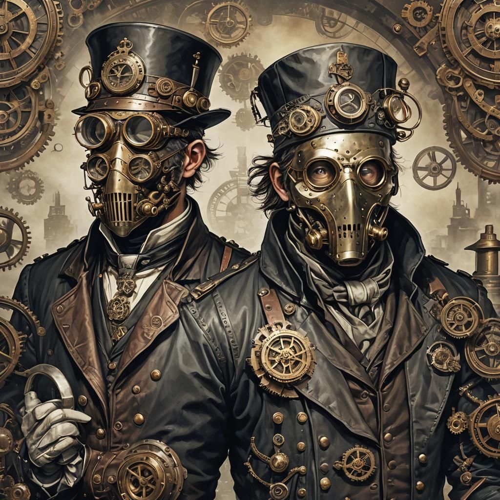 Steampunk Plague Doctor in Dark Room, Detailed Art