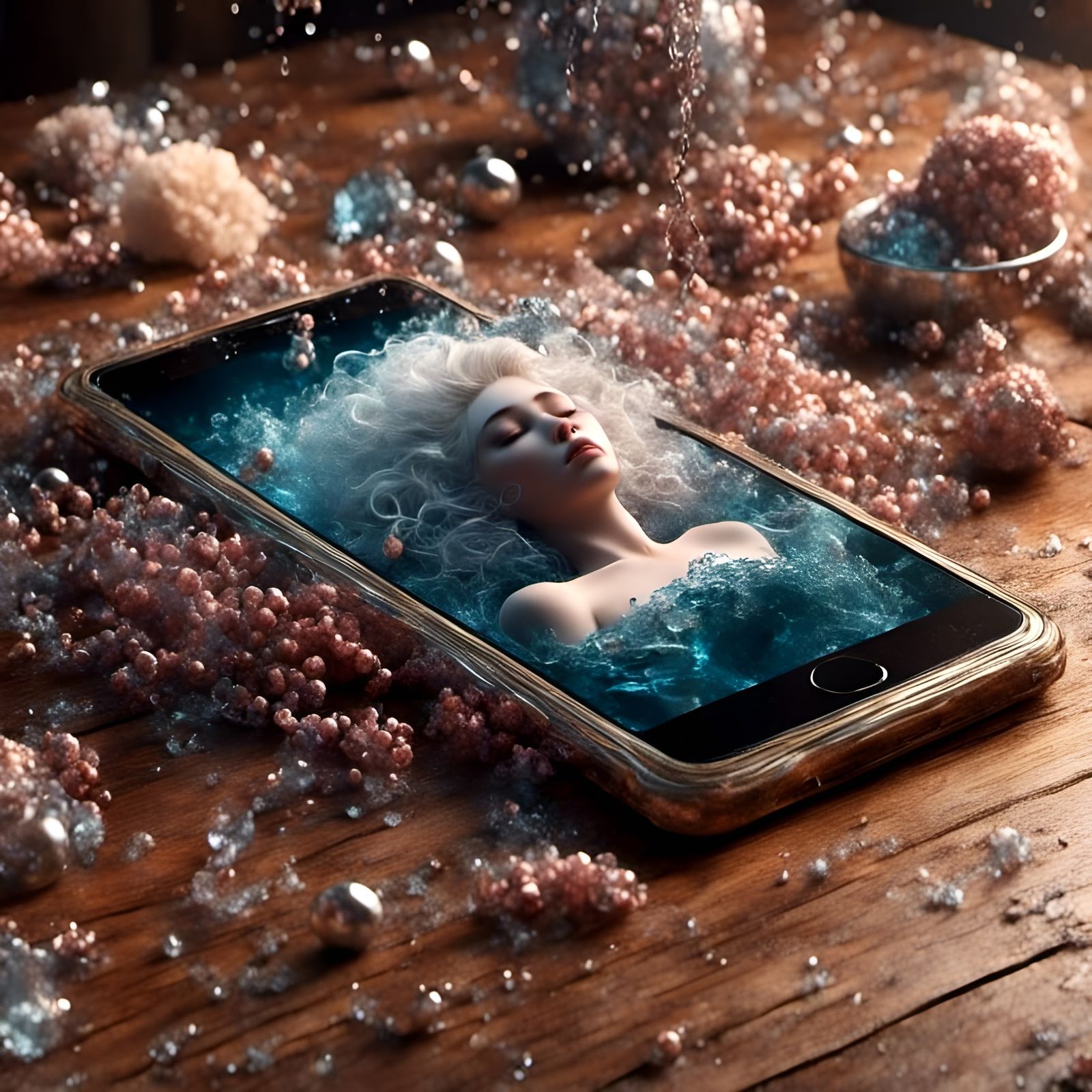 Girl Drowning in Smartphone: Detailed 3D Art