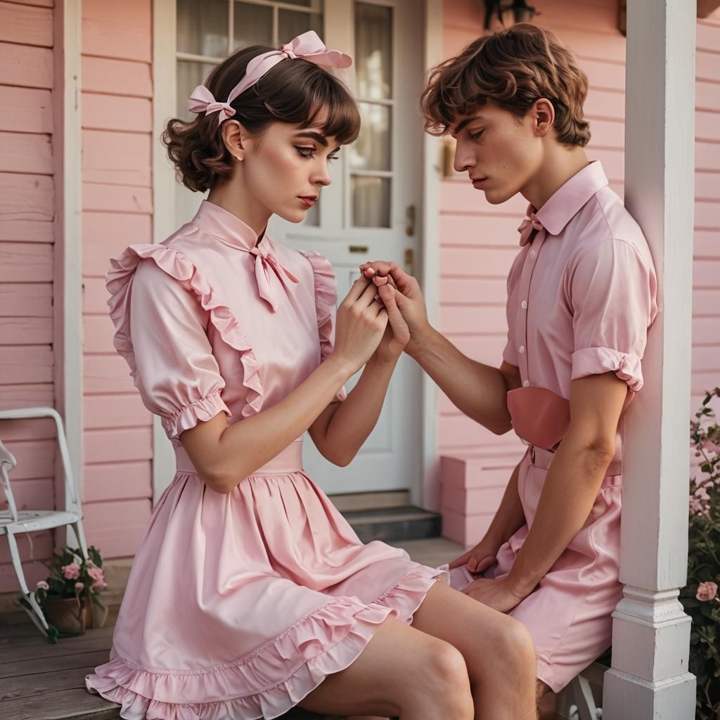 Romantic Kiss: Pastel Portrait of Youthful Affection