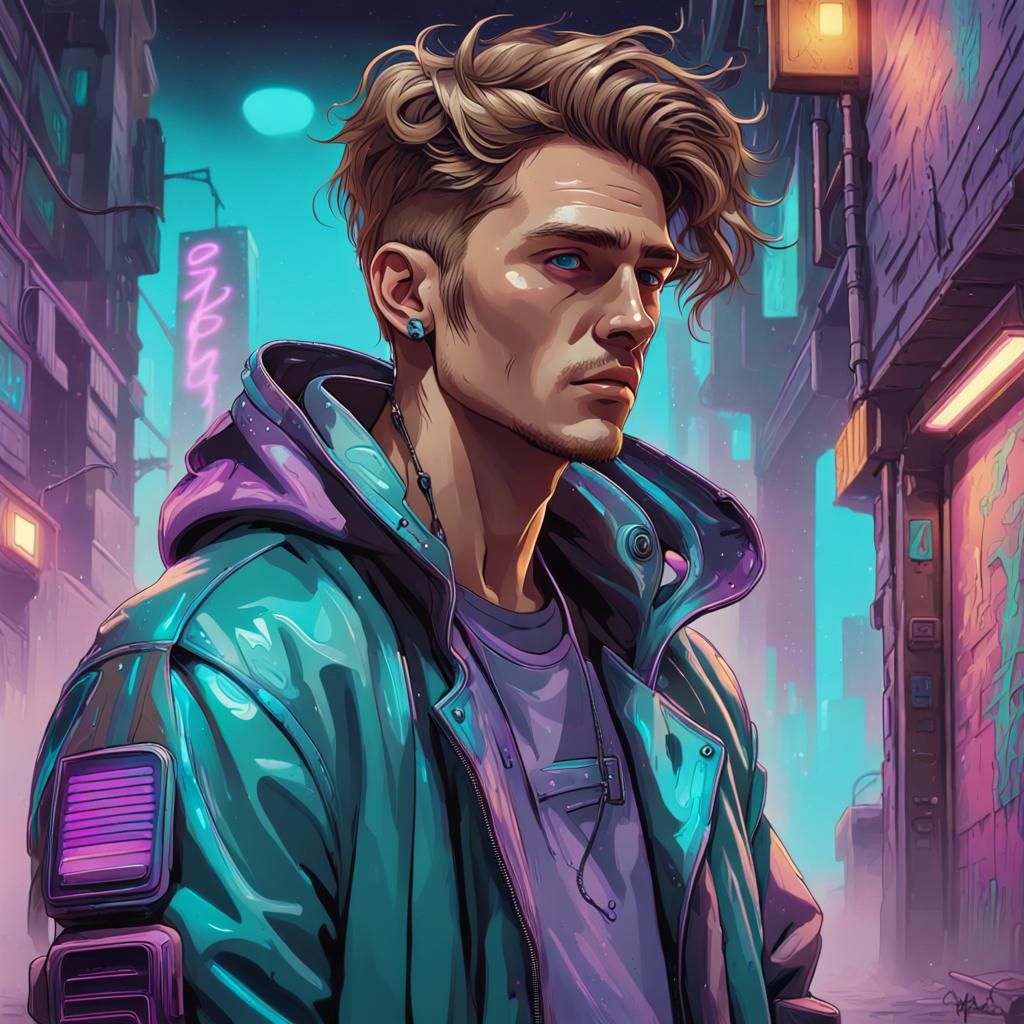 Mysterious Mage in Synthwave Cyberpunk Graffiti Art