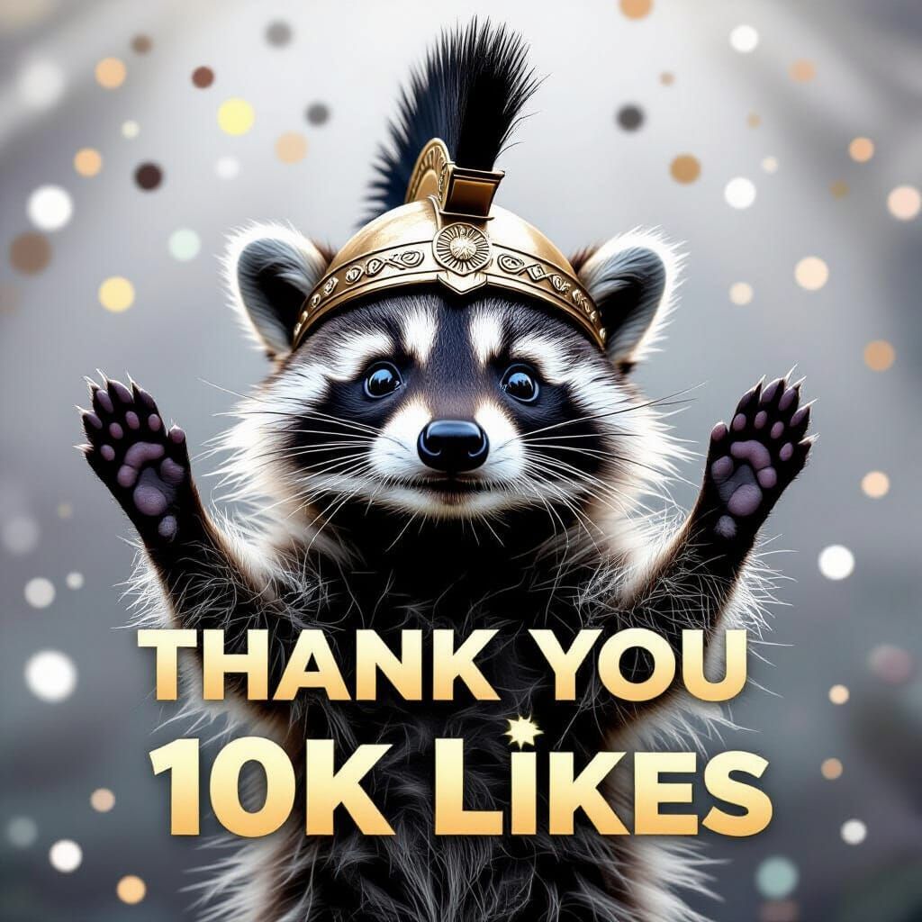 Baby Raccoon in Corinthian Helmet Thanks 10k Likes