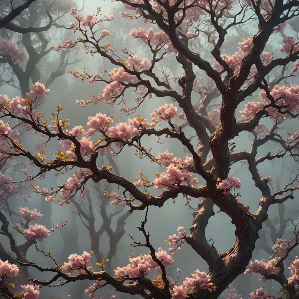 Glowing Lapacho Tree in Fantasy Landscape