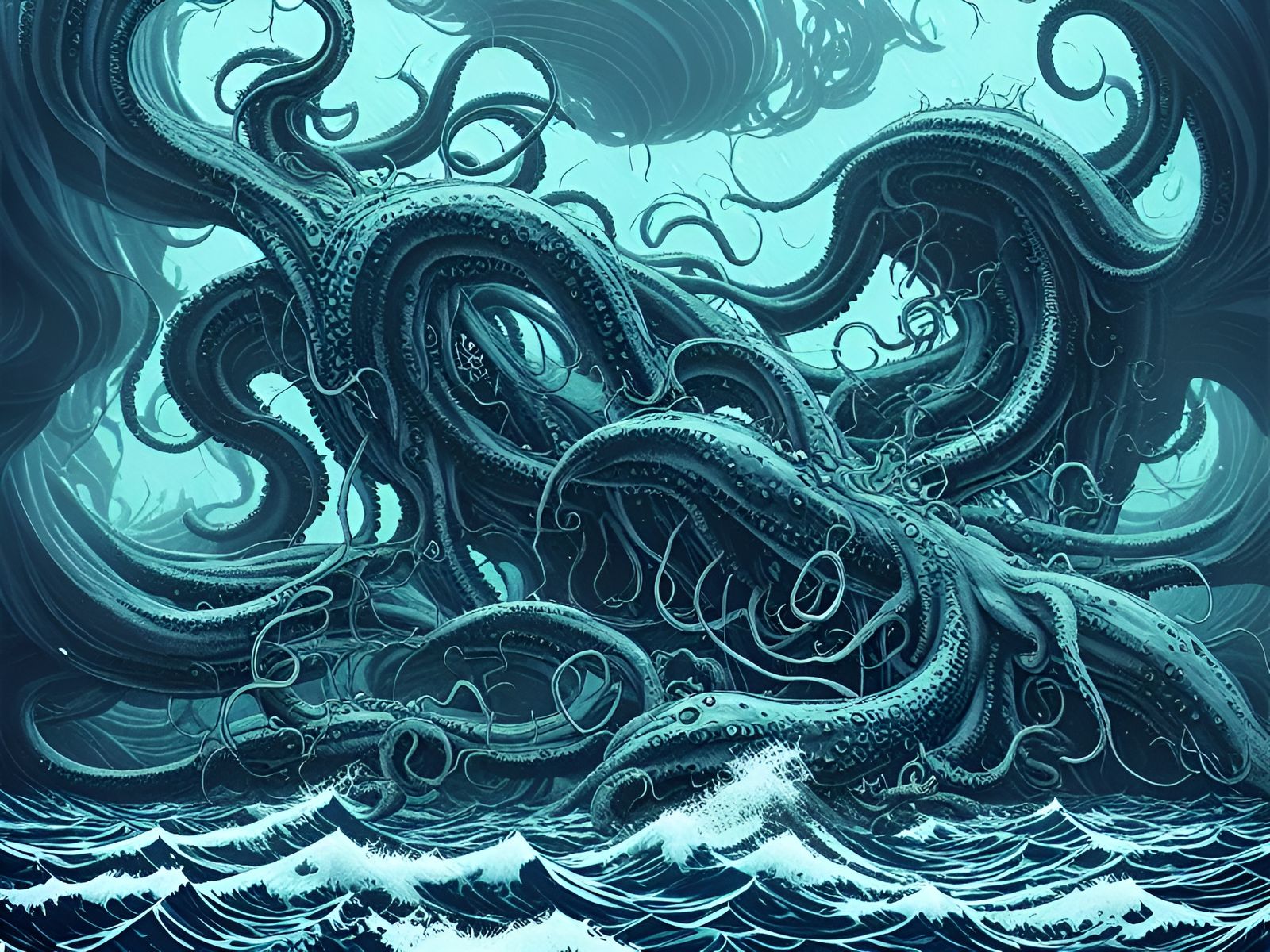 Terrifying Kraken Emerges from Stormy Sea