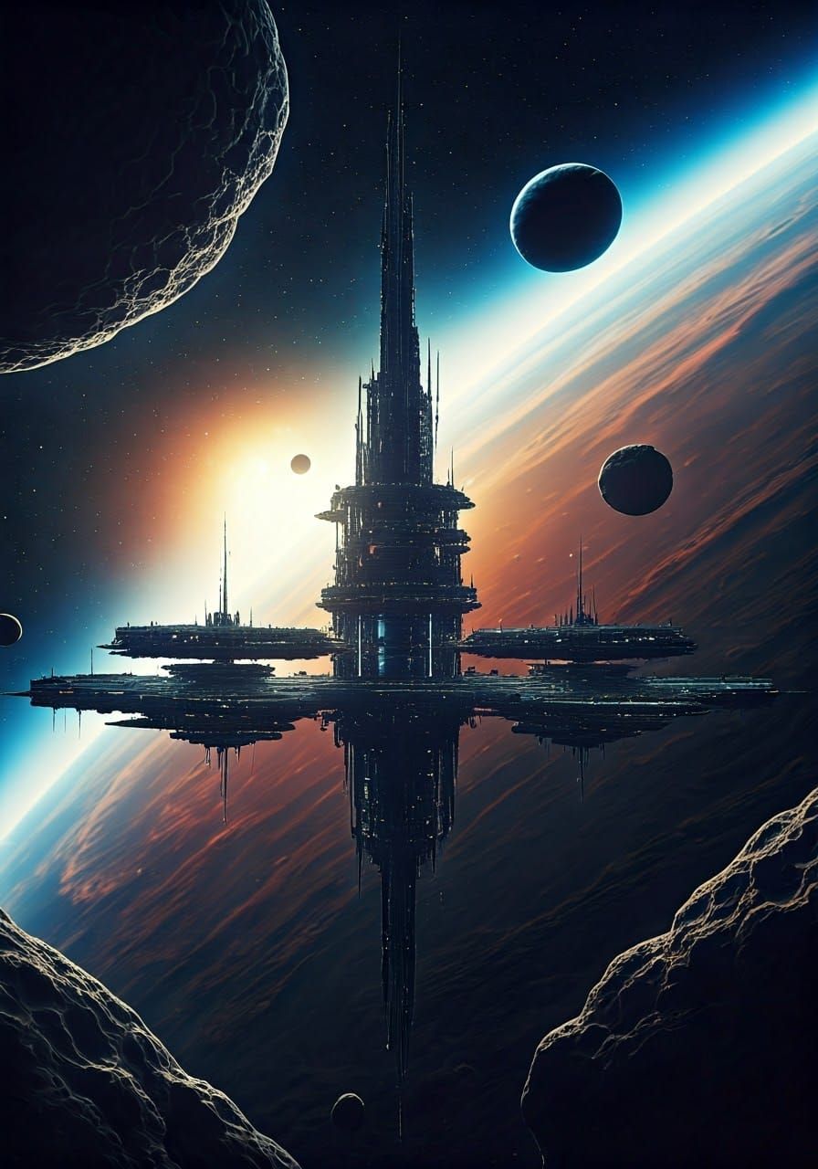 Biopunk Space Station Superstructure with Nebulae