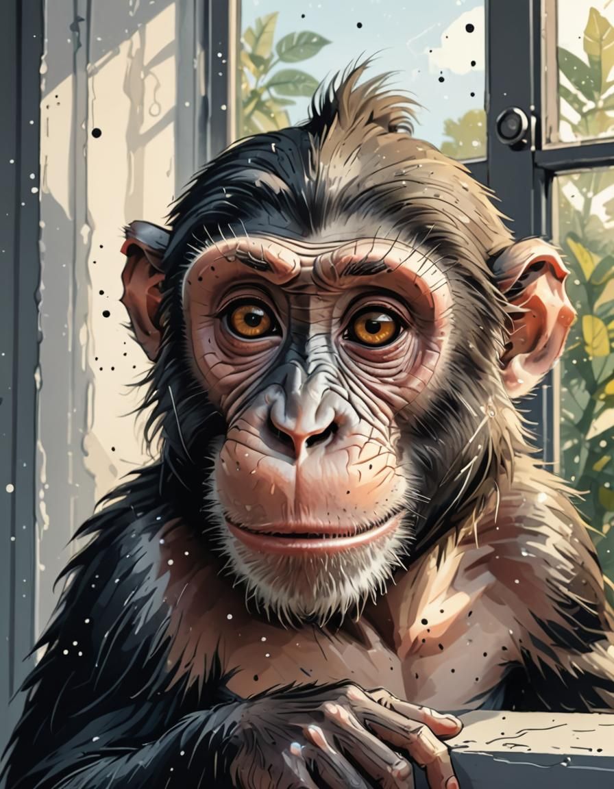 Charming Cartoon Monkey Portrait with Bold Outlines