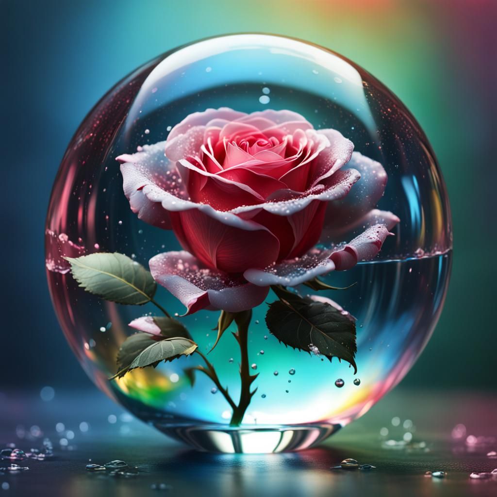 Hyperrealistic Glass Orb with Rose