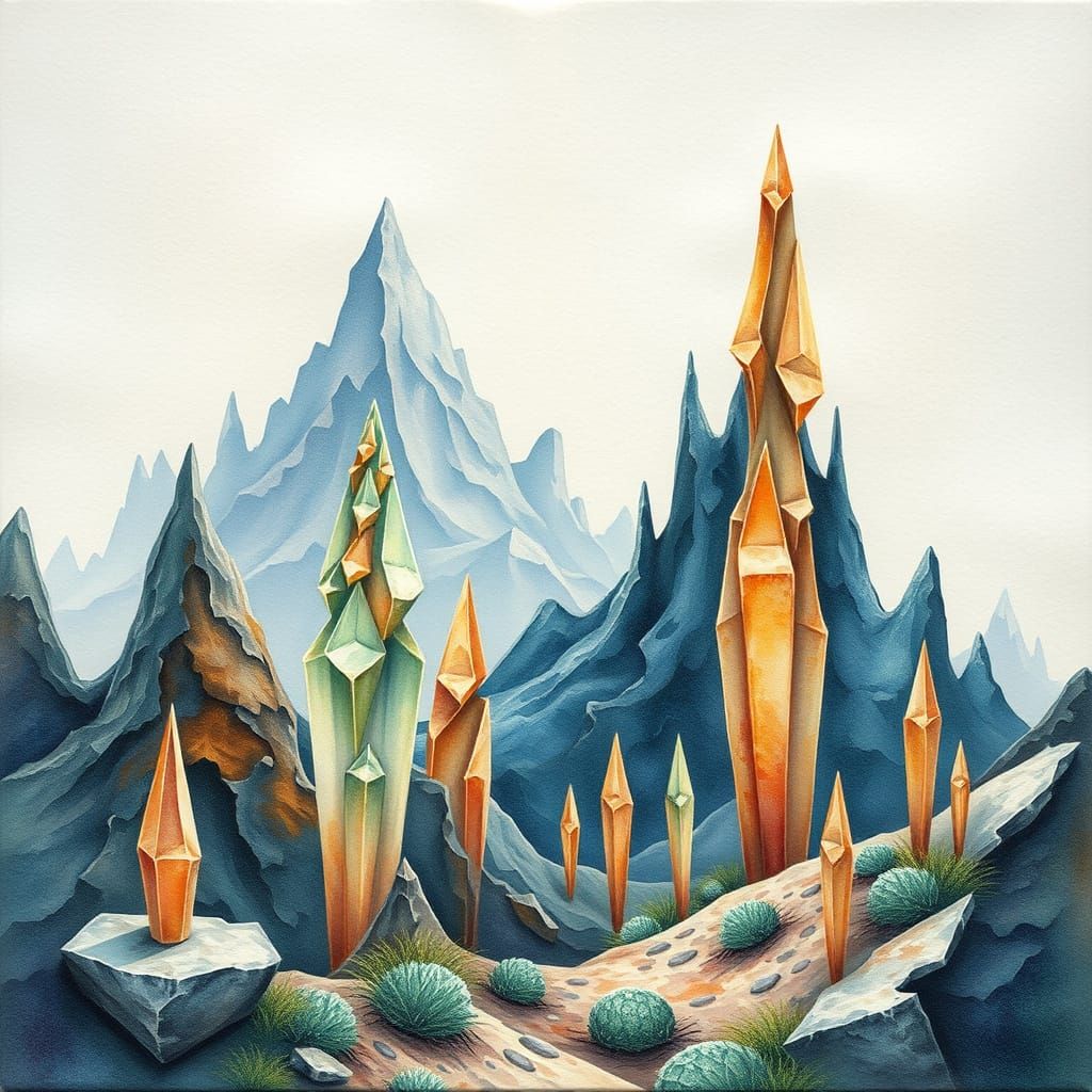 Vibrant Fractal Landscape with Alien Forms and Crystal Peaks