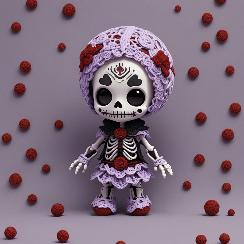 Cute Chibi Crochet Skeleton Plushy in 3D Anime Art