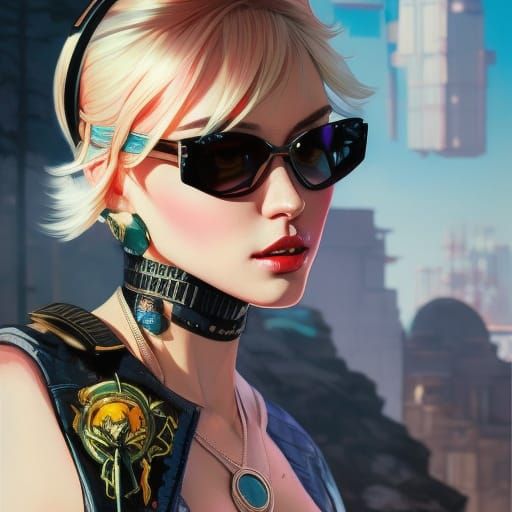 Full shot of badass girl by Rossdraws and Ilya Kuvshinov and...