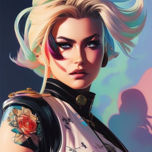 Full shot of badass girl by Rossdraws and Ilya Kuvshinov and...