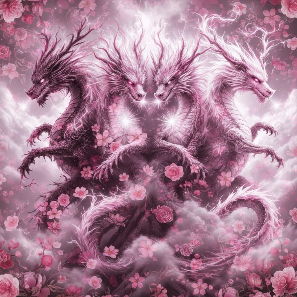 Four Elemental Dragons in Majestic Quadruple Portrait