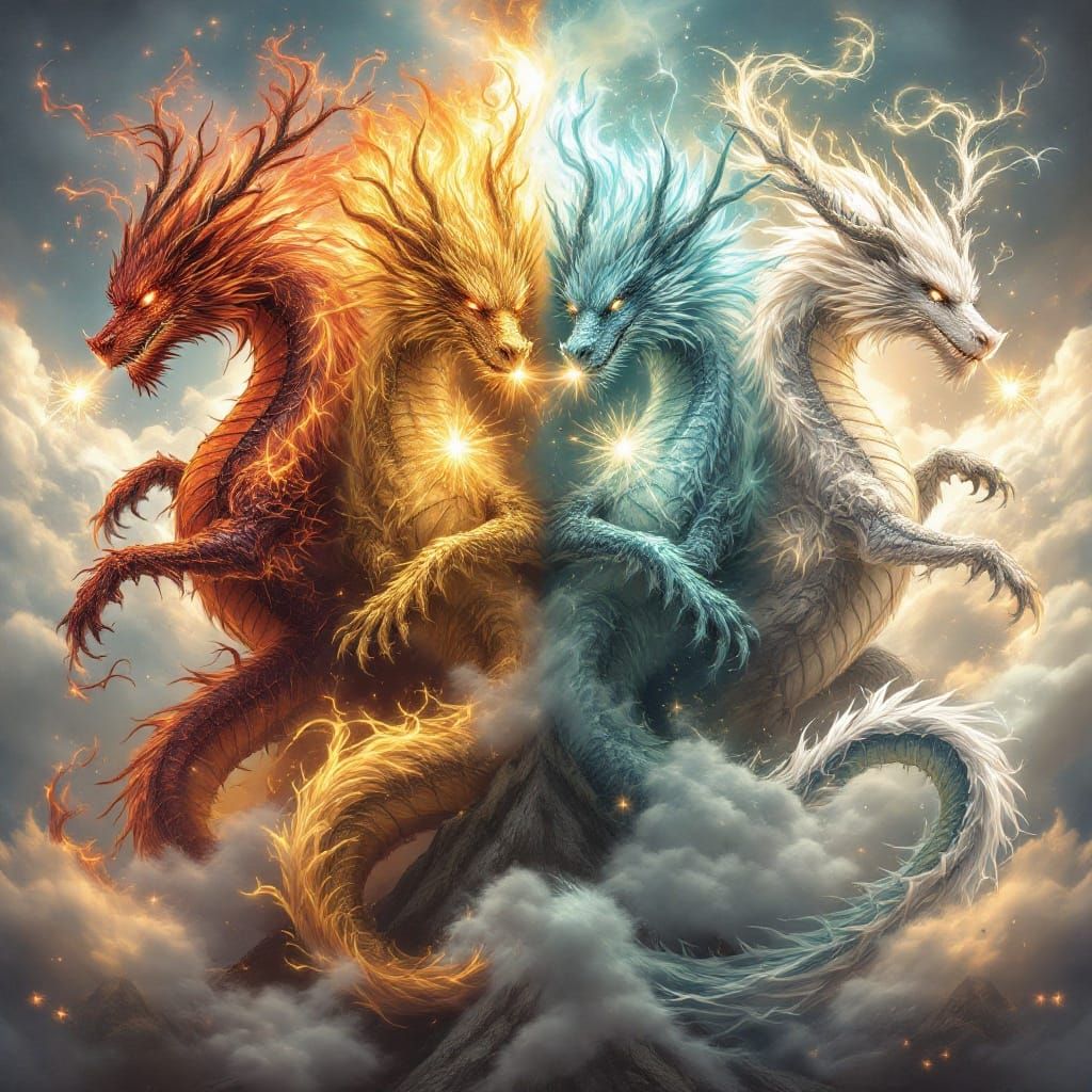 Regal Dragons Embodied in Nature's Elements