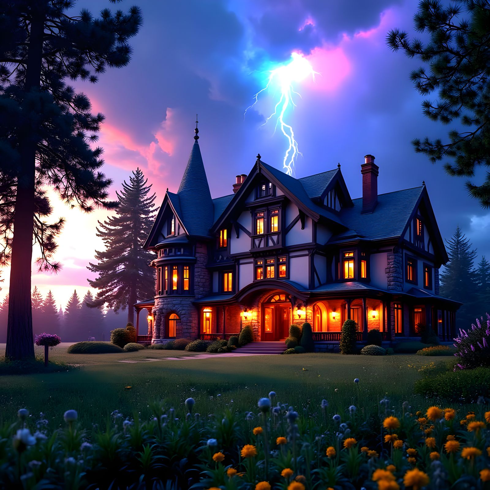 Majestic 1930s-Style Mansion with Tudor and Gothic Elements