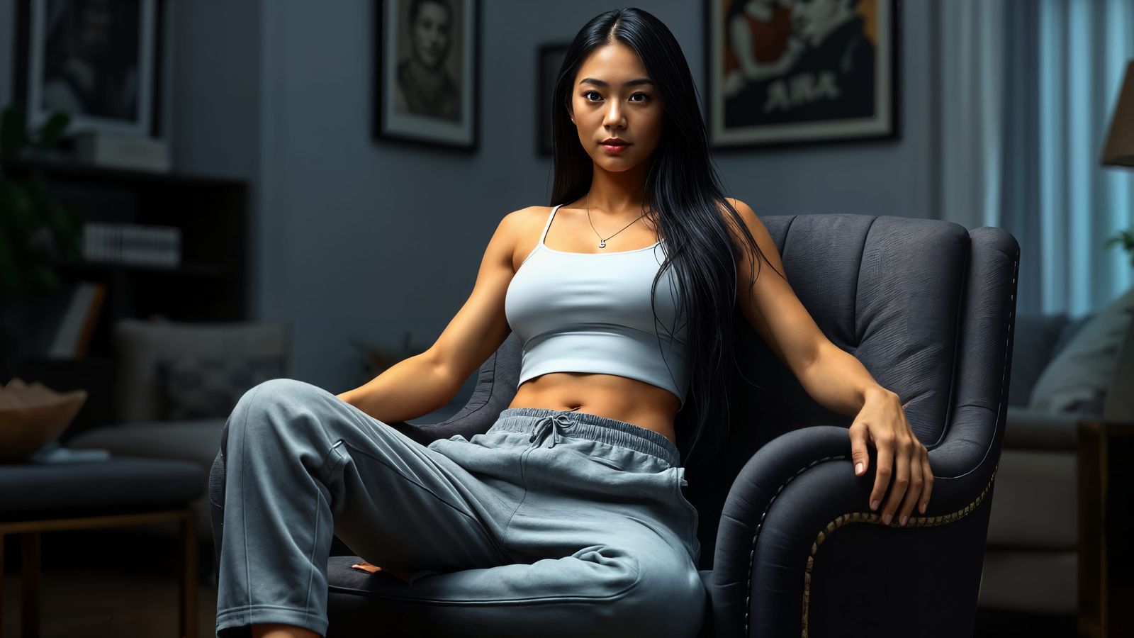 Hyperrealistic Portrait of a Muscular Japanese Woman