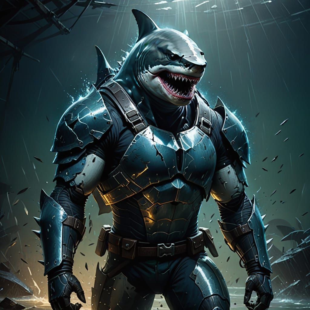 Cyberpunk Shark in Dark Arena