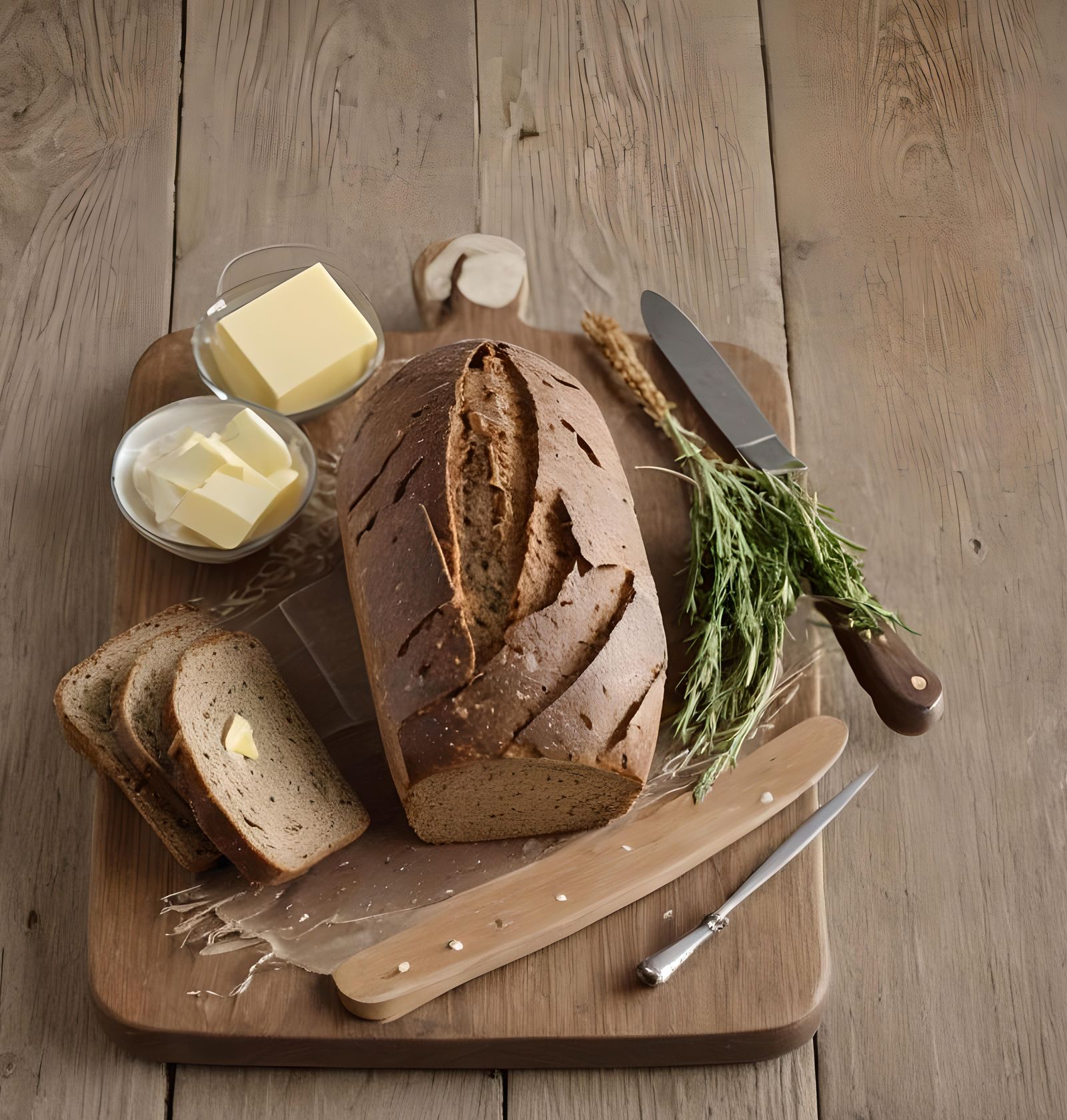 Fresh Homemade Rye Bread in Rustic Kitchen