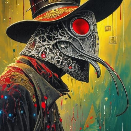 Medical Horror Plague Doctor in Dystopian Scene