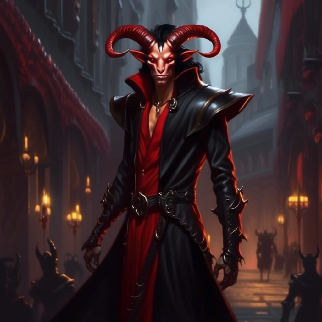 Handsome Tiefling Warlock in Underground Cave