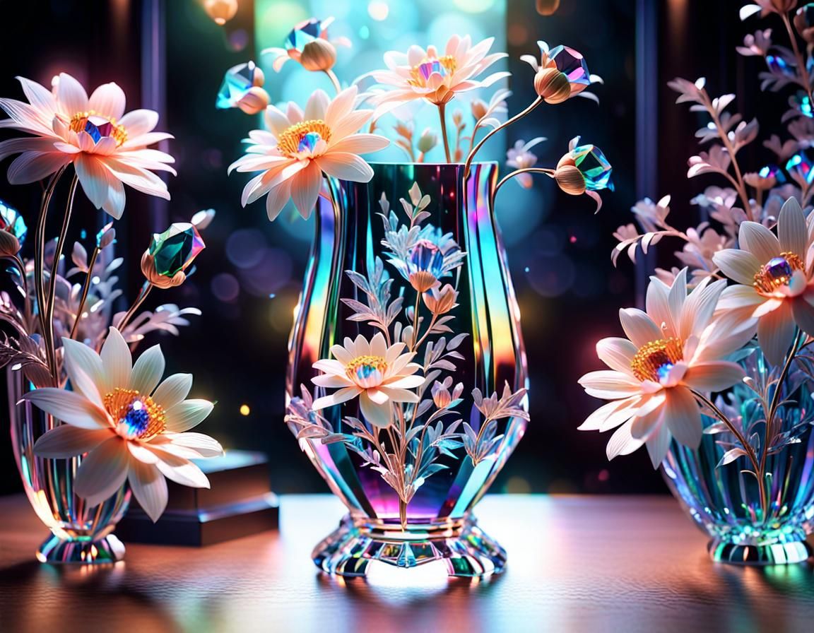Crystal Vase With Beautiful Crystal Flowers
