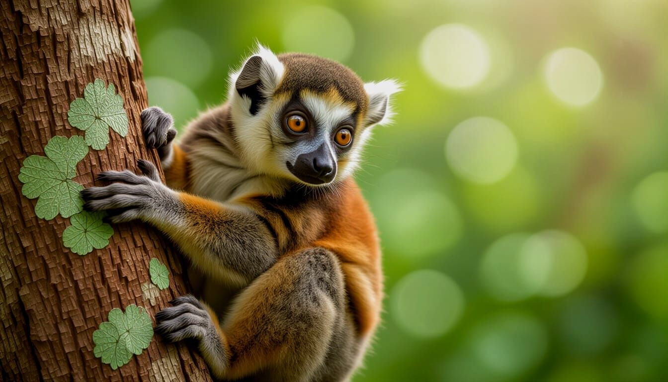 Photorealistic Baby Senegal Bush Lemur On Tree Branch