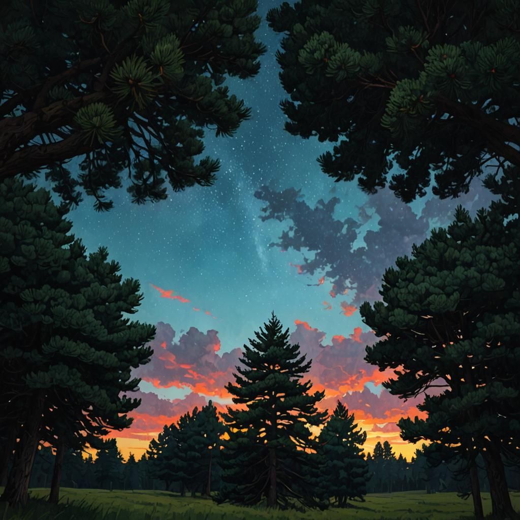 Solitary Pine Tree in Abstract Realism Style