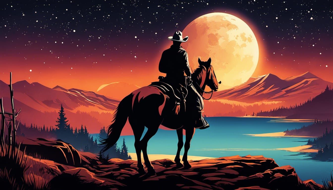 Spectacular Mountain Landscape with Cowboy, Graffiti Art