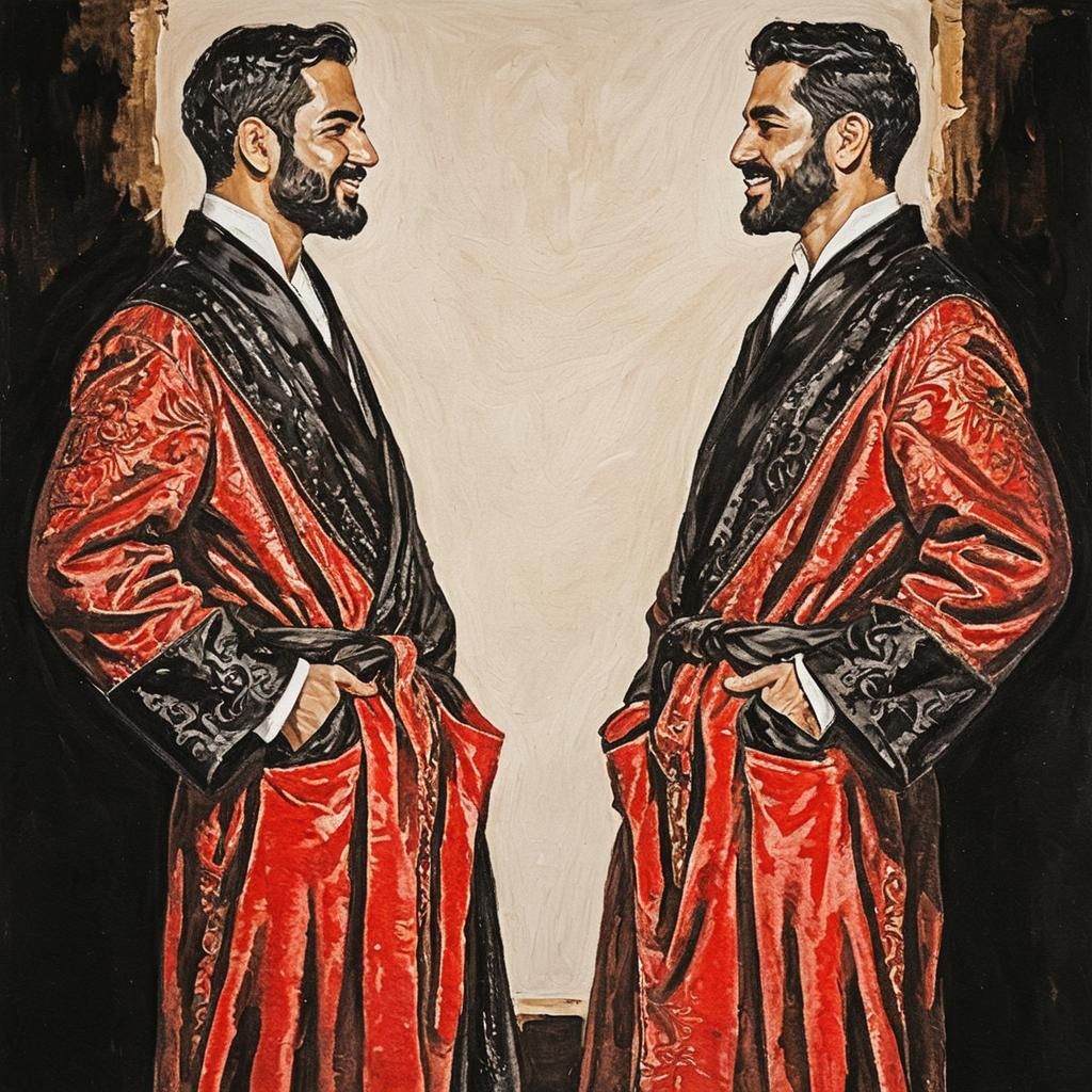 Portrait of Two Men in Red Robes, Impressionist Style
