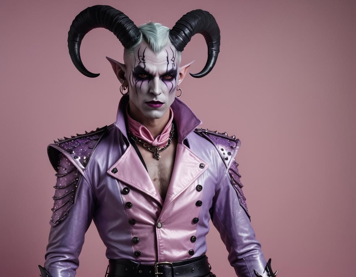 Glam Rock Tiefling Rogue with Pastel Makeup