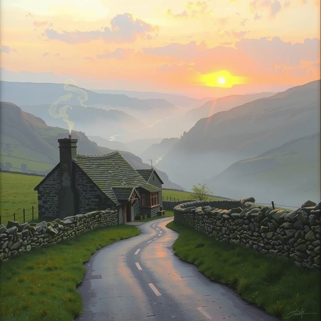 Rustic Yorkshire Dales Landscape with Dry Stone Walls and Fa...