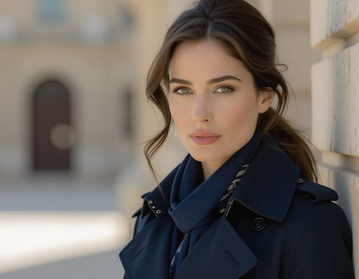 Enigmatic Woman in Trench Coat: A Cinematic Still