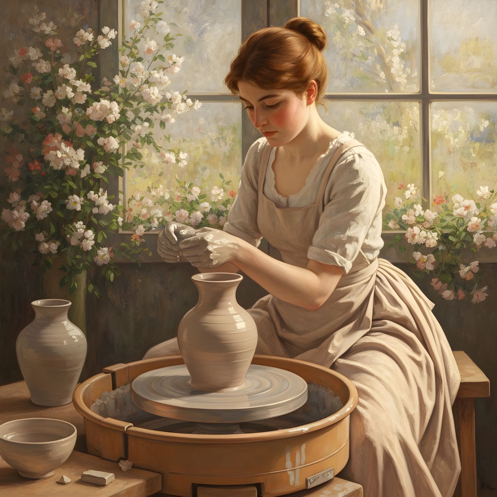 Woman Sculpting Vase on Potter's Wheel