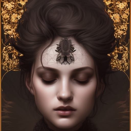 Elegant Dark Fae Portrait in Art Nouveau Style