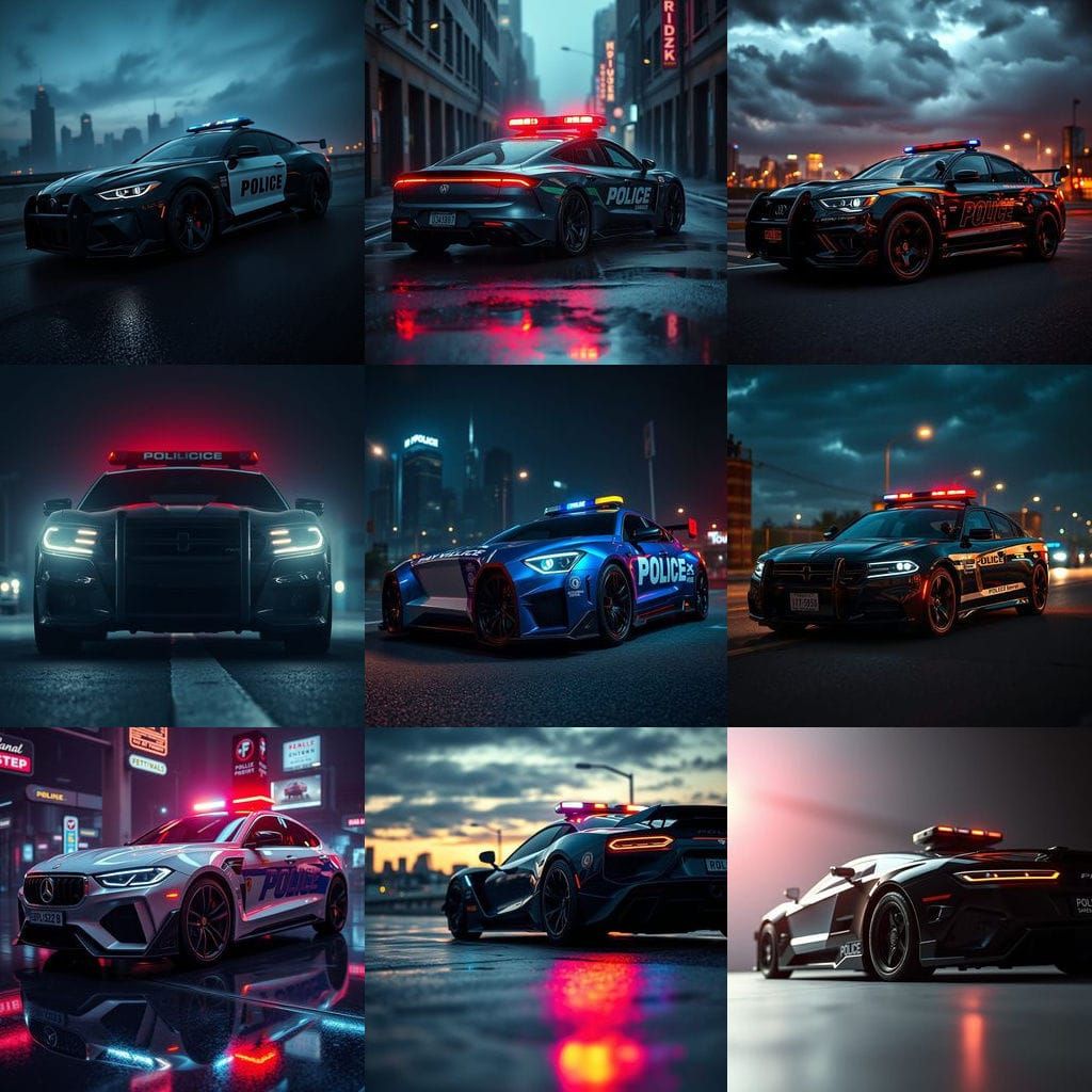 Hyperrealistic Police Car in High Contrast Lighting