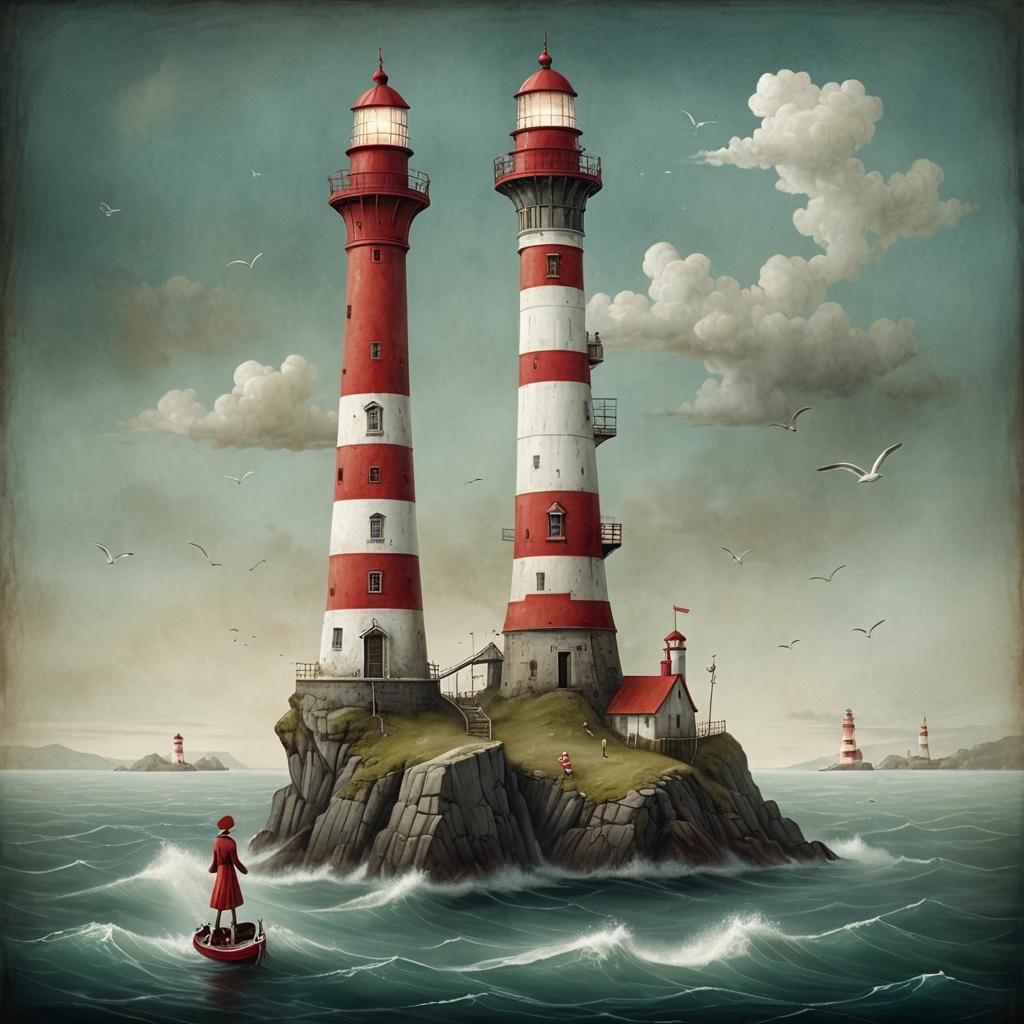 Humorous Lighthouse Illustration in Naive Style