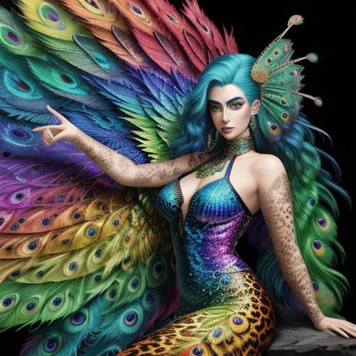 Rainbow Dragon Woman: Cosmic Mixed Media Portrait