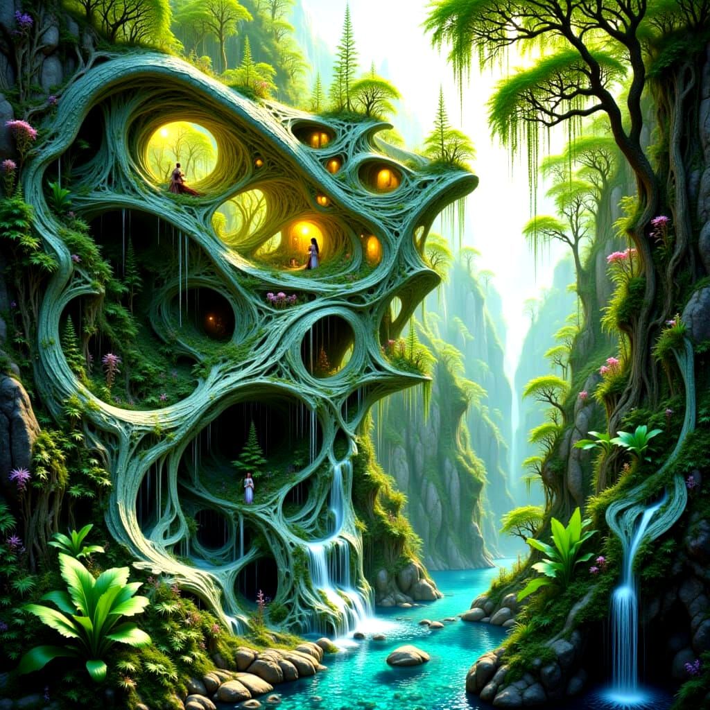 Ancient Myrtle Tree House on Cliff with Pixie Family